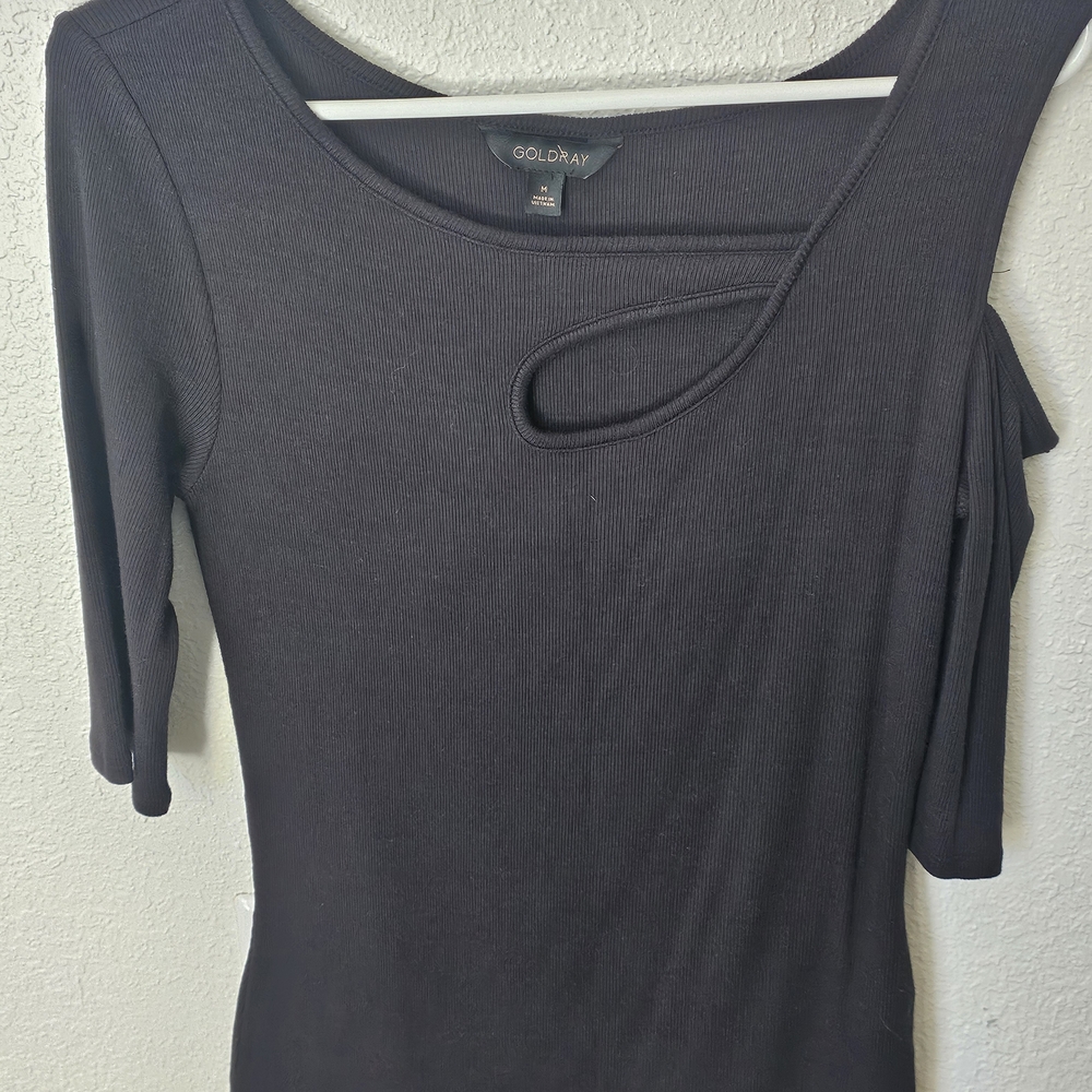 Black Ribbed Cutout Women's Top